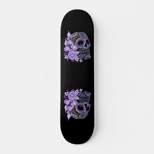 Skate Purple Floral Black Sugar Skull Dia Dos Mortos (Frente)