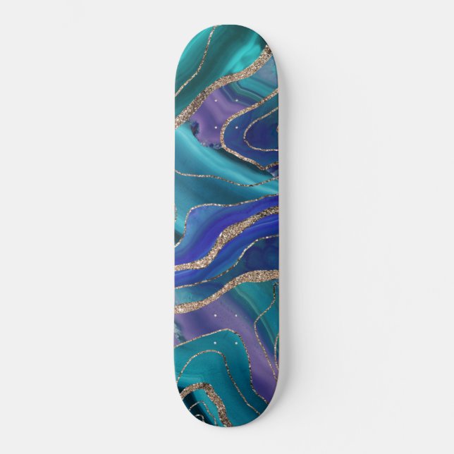 Skate Purple Teal Blue Galaxy Nebula Agate Glitter #1 (Frente)
