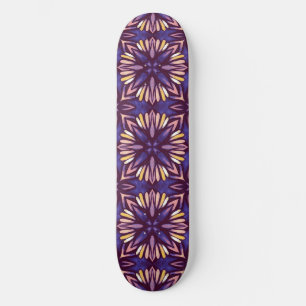 Skate Púrpura Abstrato Floral Padrão Amarelo Indigo Boho