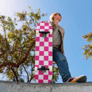 Skate Quadrados xadrez rosa quente branco geométrico ret
