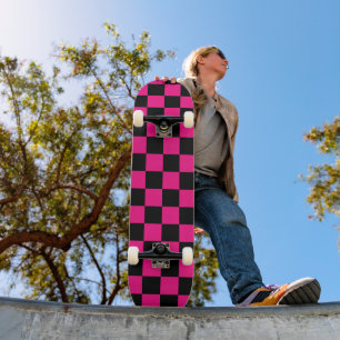 Skate Quadrados xadrez rosa quente preto geométrico retr