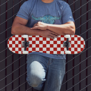 Skate Quadrados xadrez vermelhos e brancos geométrico re