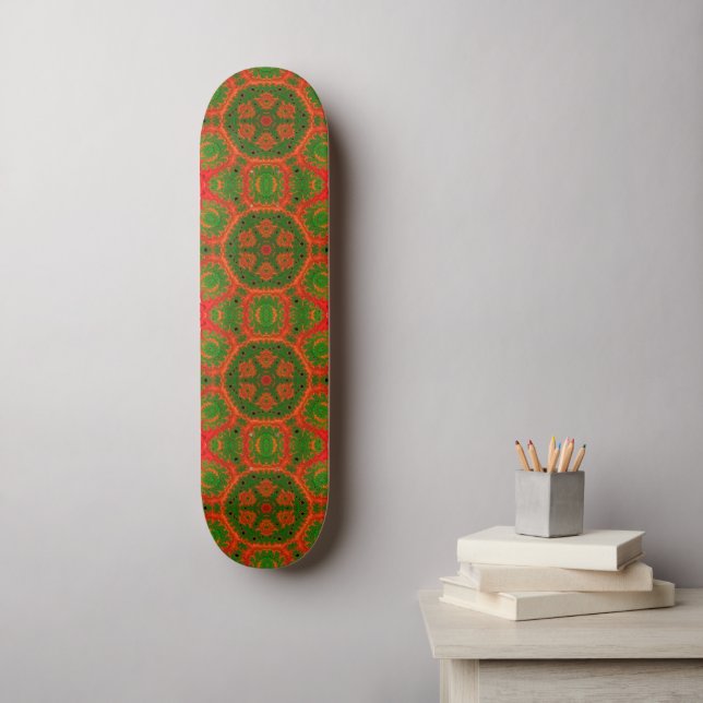 Skate Quadro de bordo laranja e caleidoscópio verde (Arte de parede)