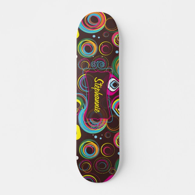 Skate Quadro de comunicações coloridas ao círculo retrô  (Frente)