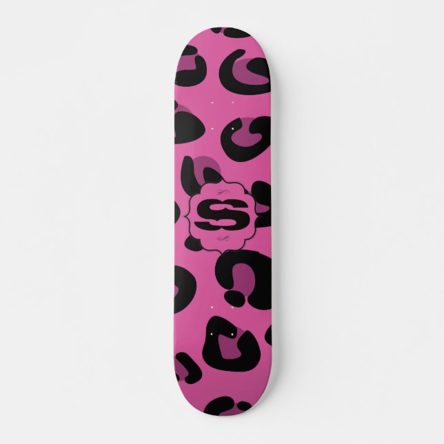 Skate Quadro Escolar Antigo Leopardo Negro Rosa Cheetah (Frente)