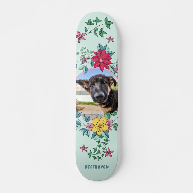 Skate Quadro Floral Bastante, Foto Pet Personalizada, Ga (Frente)