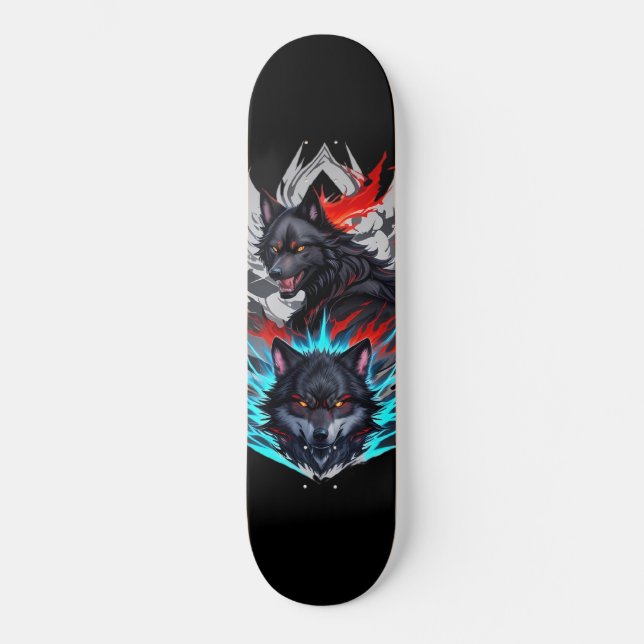 Skate Quadro negro com Design de lobos (Frente)