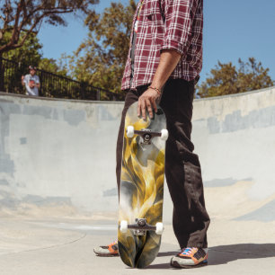Skate Quartzo Preto de Luxo Cristais Dourados Geométrico