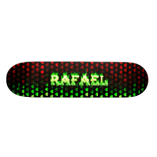 Skate Rafael skate, fogo verde e design de chamas.