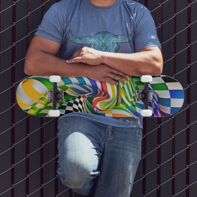 Skate Rainbow Checkerboard & Stripe Digital Art (Ao ar livre 3)
