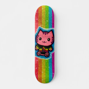 Skate Rainbow Glitter Rosa Kitty Rosa Illusão Óptica Gat