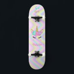 Skate Rainbow Unicorn Girl<br><div class="desc">Torne este doce skate Unicorn seu próprio conteúdo adicionando seu texto. Para acessar ferramentas avançadas de edição no Zazzle,  vá para "Personalizar este modelo" e clique em "Detalhes",  role para baixo e pressione o link "clicar para personalizar mais". Ideia de presente de excelente para Meninas que amam unicórnios!</div>