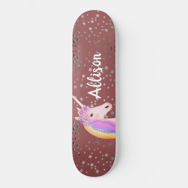 Skate Rainbow Unicorn Pink Rose Girls Personalizadas (Frente)
