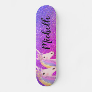 Skate Rainbow Unicorns Purple Pink Glitter Personalizado