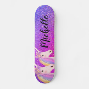 Skate Rainbow Unicorns Purple Pink Glitter Personalizado