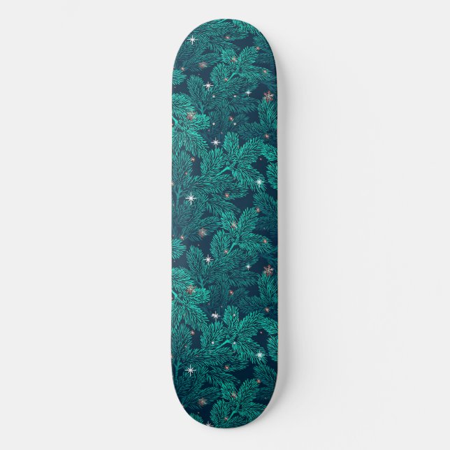 Skate Ramos de Pinheiro Azul com Flocos de Neve Brancos (Frente)