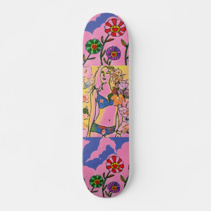 Skate Rapariga floral rosa e azul moderno de aquarela