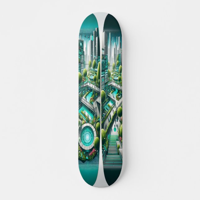 Skate "Raygun Gothic Futurística Urbana Deck" (Frente)