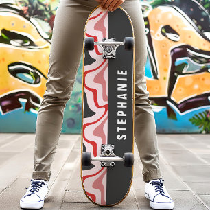 Skate Red And Black Retro Moderno Redemoinho Mármore Abs