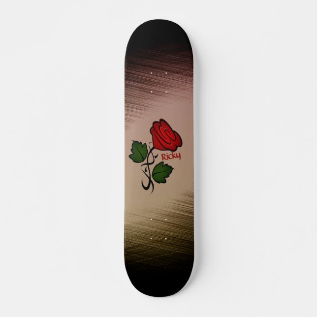 Skate Red Rose on Black with Name (Frente)
