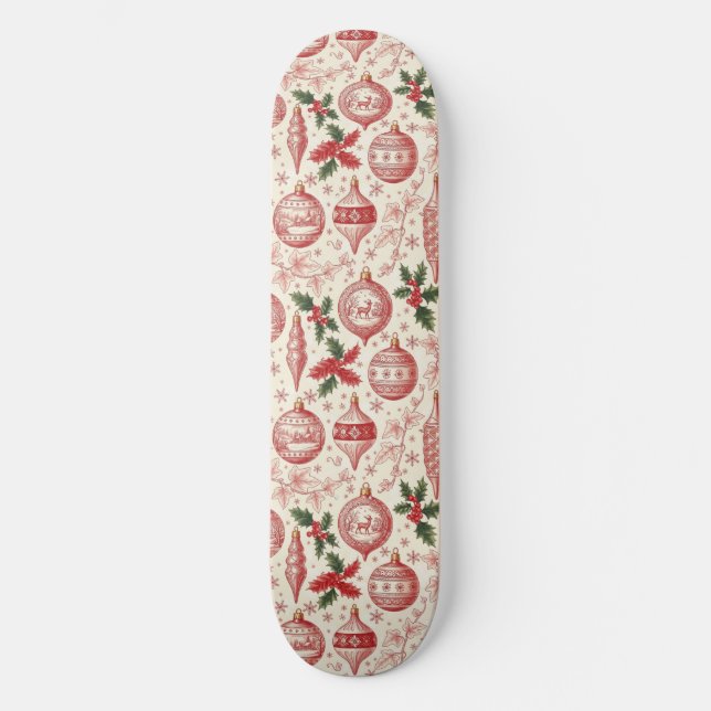 Skate Red Toile Chinoiserie Christmas Ornaments (Frente)