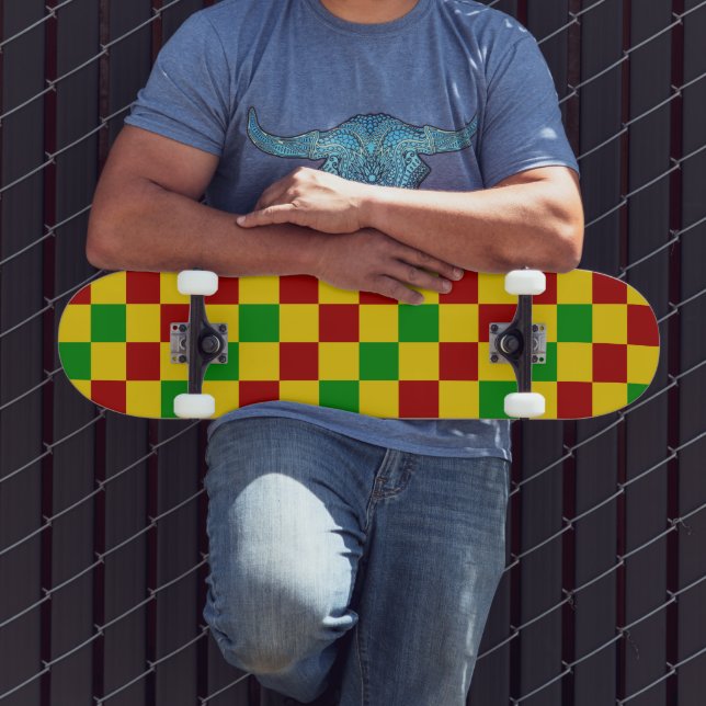 Skate Red Yellow Green Checkered Pattern Design  (Ao ar livre 3)