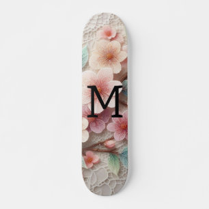 Skate Renda monograma floral rosa pastel flor de cerejei