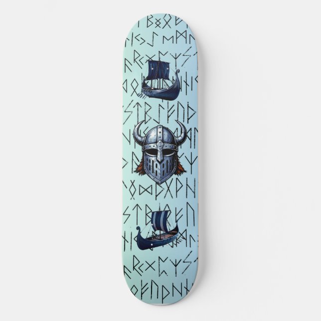 Skate Repeating Viking Ships and Helmet Design over Rune (Frente)