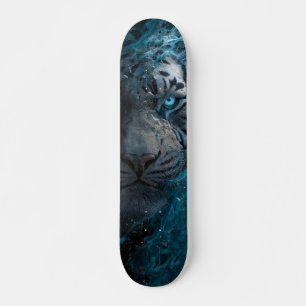 Skate Retrato Abstrato de um Tigre em Azul e Branco