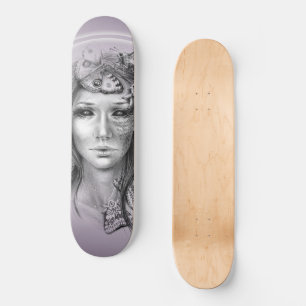 Skate Retrato da mulher com arte surreal do lápis das