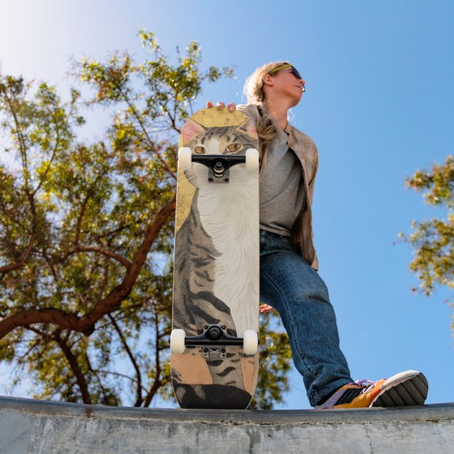 Skate Retrato de Gato Branco da Cinza Vintage (Ao ar livre 1)