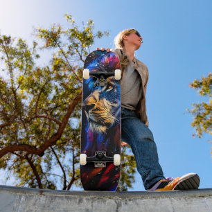 Skate Retrato de Leão da Vida Selvagem Cósmica Abstrata