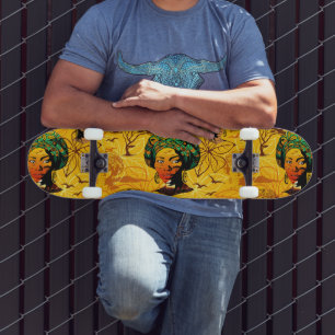 Skate Retrato de Mulher Africana com Sunset