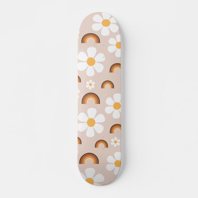 Skate Retro 70s Groovy Hippie Daisy & Terracotta Rainbow (Frente)