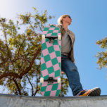 Skate Retro Aesthetic Vibrant Pink Green Checkerboard<br><div class="desc">This skateboard features a bold, wavy checkerboard pattern in soft pink and rich green for a playful yet modern look. The curved checker design adds movement and personality while staying graphic and minimal. Designed for riders who love color, retro energy, and statement style, it works equally well as a functional...</div>