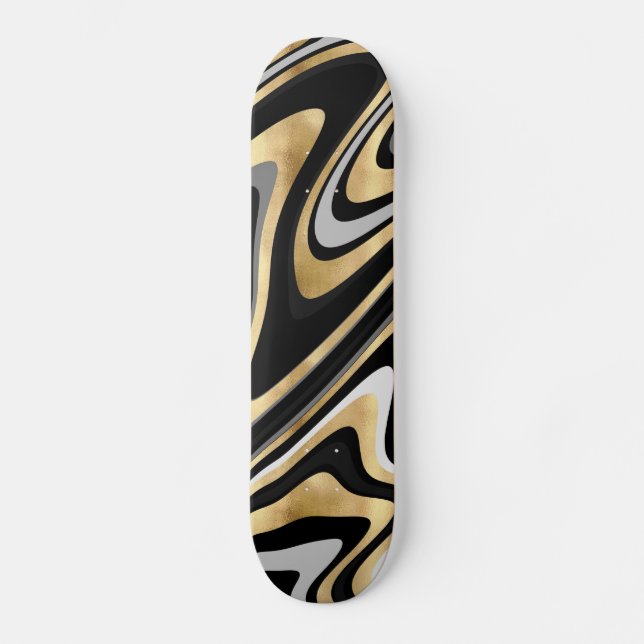 Skate Retro Black Dourado Wavy Lines Modern Design (Frente)
