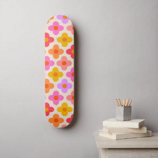 Skate Retro Colorful Hippie Mod Flowers Pattern 