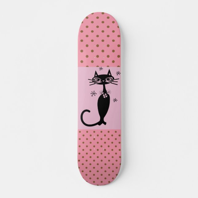 SKATE RETRO DE GATO NEGRO, GAROTAS DE PINCO DE SKATEBOAR (Frente)