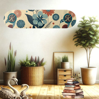Skate Retro Floral Motif Vintage Pattern Monogram Trendy