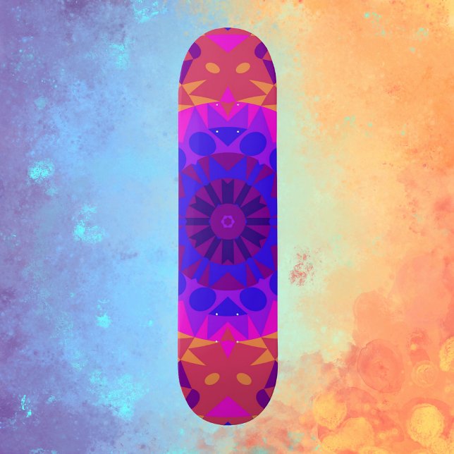 Skate Retro Mandala Flor Azul Cor-de-rosa e Laranja (Criador carregado)