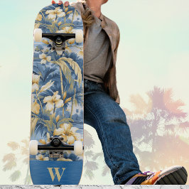Skate Retro Yellow Blue Floral n Tropical Palms Initial 