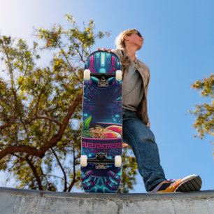 Skate Robô Futurista Ciberpunk Neon Comida Ramen