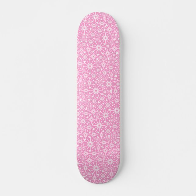 Skate Roda Estelar Abstrata - Rosa sobre Branco (Frente)