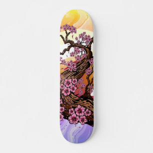 Skate Rosa Cerejeira de Onda de Tinta Roxa e Amarela