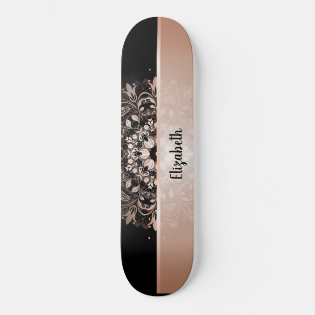 Skate Rosa Dourado Floral Mandala Adicionar Nome Tabulei (Frente)