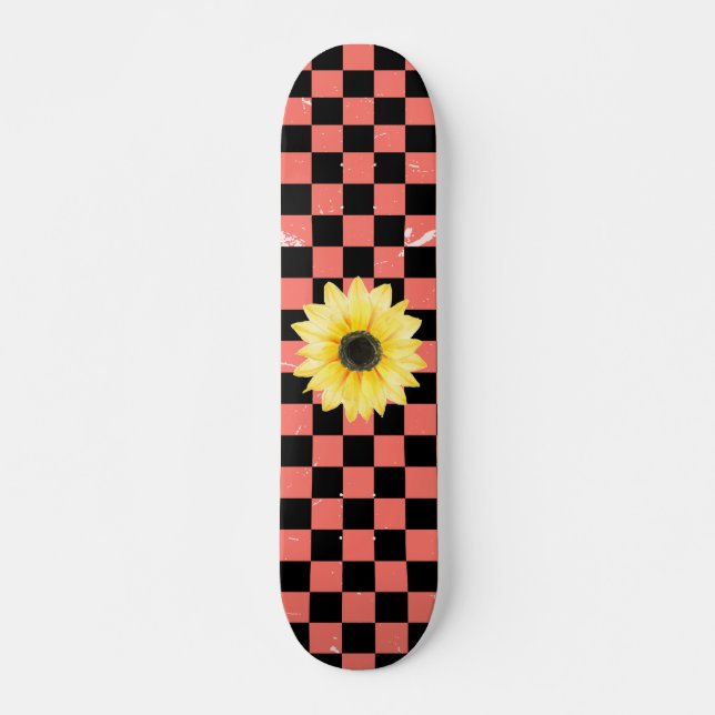 Skate rosa e preto Checado e girassol (Frente)