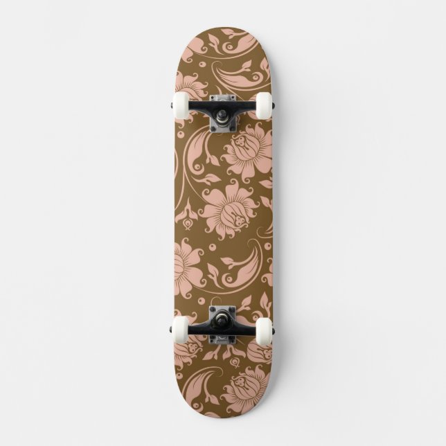 Skate Rosa e teste padrão floral de Brown (Frente)