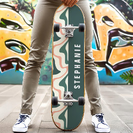 Skate Rosa E Verde Retro Moderno Abstrato Redemoinho De 