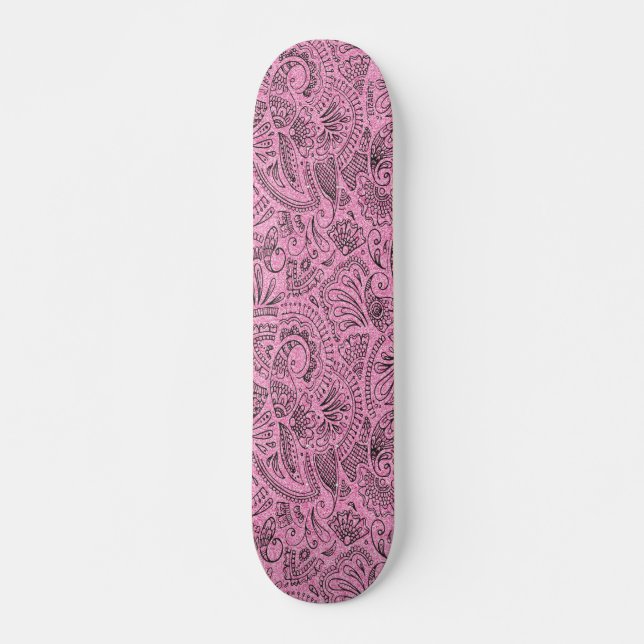Skate Rosa Girly Boho Sketch Glitter Glam Monograma (Frente)