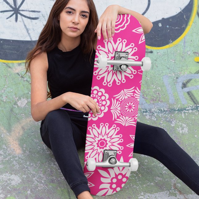 Skate Rosa Moderna Girly Abstrato Trendy Legal Floral (Criador carregado)